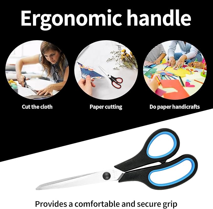 Scissors, 3-Pack 8" Heavy Duty Scissors with Ultra Sharp Blades and Comfort Grip Handles - For Office, Home, School, Sewing, and Crafts (Red, Green, Blue)