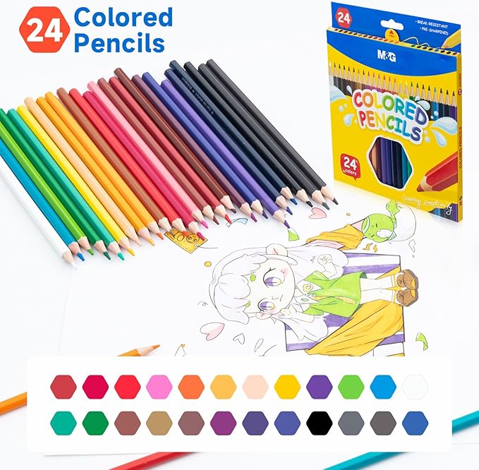 M&G 24-color Colored Pencils Set for Adult Coloring Books, Christmas Stocking Stuffers for Adults Kids Artists Teens Beginners Drawing Sketching Pencil,Soft core color pencils for Sketching, Shading