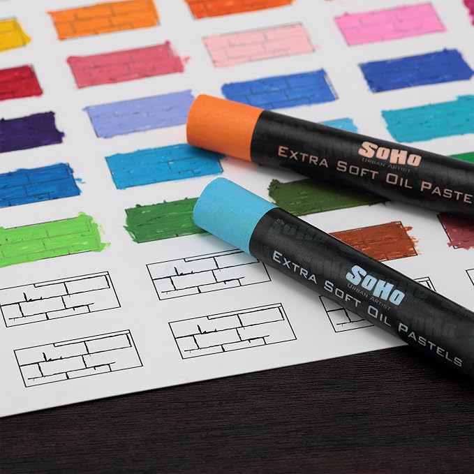 Soho Urban Artist Oil Pastels 52pc Set - Extra Soft, Blendable, Highly Pigmented and Vibrant, Ideal for Artists, Professionals, Students - Suitable for Drawing, Sketching, Layering, and Scraping