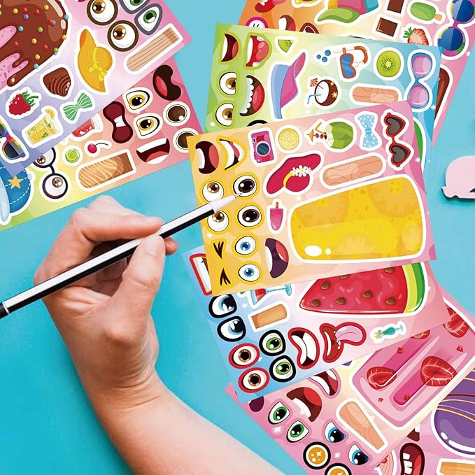 24 Sheets Make Your Own Ice Cream Stickers for Kids Toddlers, Make a Face Sticker Mix and Match Watermelon, Chocolate, Kiwi, Strawberry Ice Cream Stickers for Kids Activities Supplies Crafts