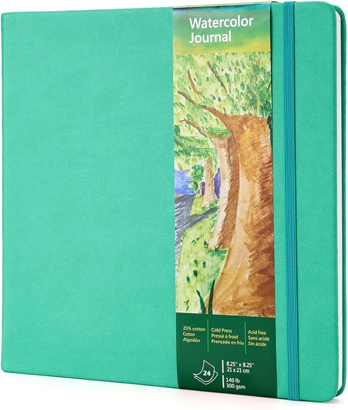 tumuarta Square Watercolor Journal, 8.25x8.25”, 140 LB, 300 GSM, Cotton Paper, Cold Press, 24 Sheets, 48 Pages, Watercolor Paper Sketchbooks for Use As Travel Mixed Media Pads On The Go (Blue)