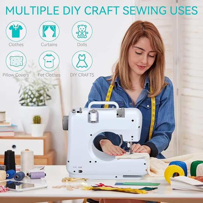 Mini Sewing Machine for Beginners, Portable Electric Sewing Machine with Dual Speed, 12 Built-in Stitches, Foot Pedal, and Accessories Kit for Home DIY Projects & Gift, White and Gray