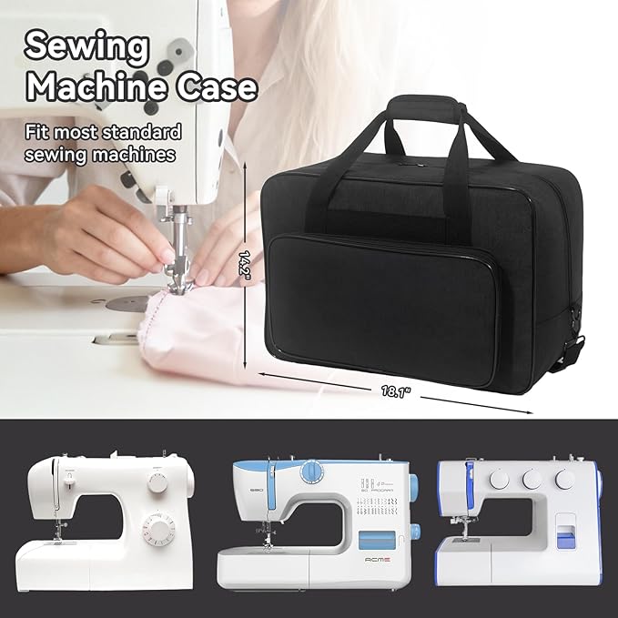 Sewing Machine Carrying Case，Sewing Machine Carrying Case Tote Bag，Universal Tote Storage Bag with Pockets and Handles, Suitable for Most Standard Singer (BLACK)