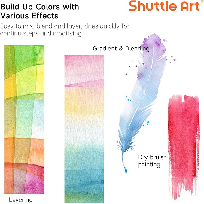 Shuttle Art 43 Pack Watercolor Paint Set, 36 Colors Watercolor Paint Pan Set with 6 Brushes and 1 Watercolor Pad for Beginners, Artists, Kids & Adults Watercolor Painting, Bullet Journal, Calligraphy