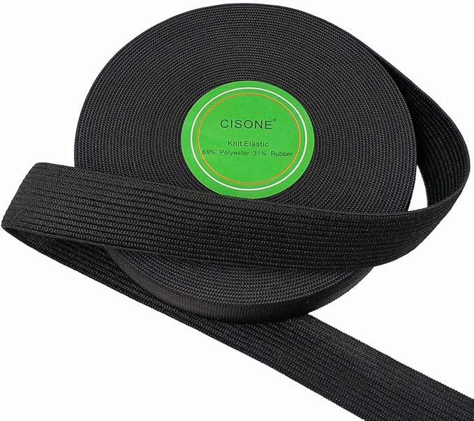 CISONE Knit Elastic 3/4 Inch Wide Black Heavy Stretch High Elasticity Knit Elastic Band 10 Yards
