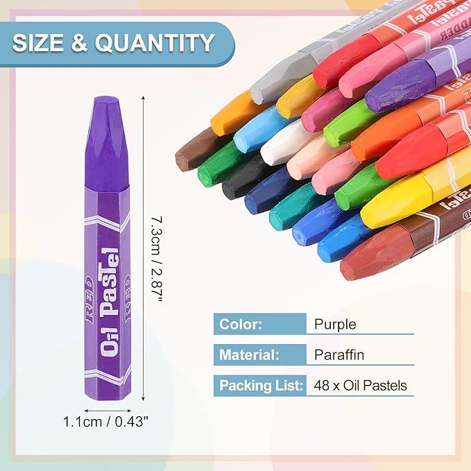 PATIKIL Purple Oil Pastels, 48Pcs Soft Oil Crayons Pastels Stick Vibrant and Creamy Art Supplies Bulk for Artists Beginners Art Painting Drawing Blending Graffiti Gallery