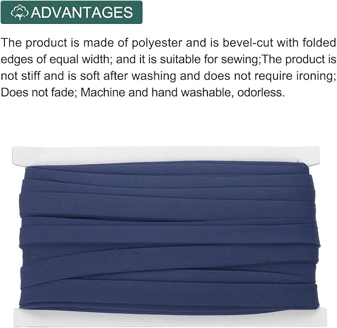 MECCANIXITY 1/2 Inch Double Fold Bias Tape Continuous Bulk Cotton Bias Tape for Sewing Seaming Quilting Hemming Binding Crafts (Navy Blue 25 Yards)