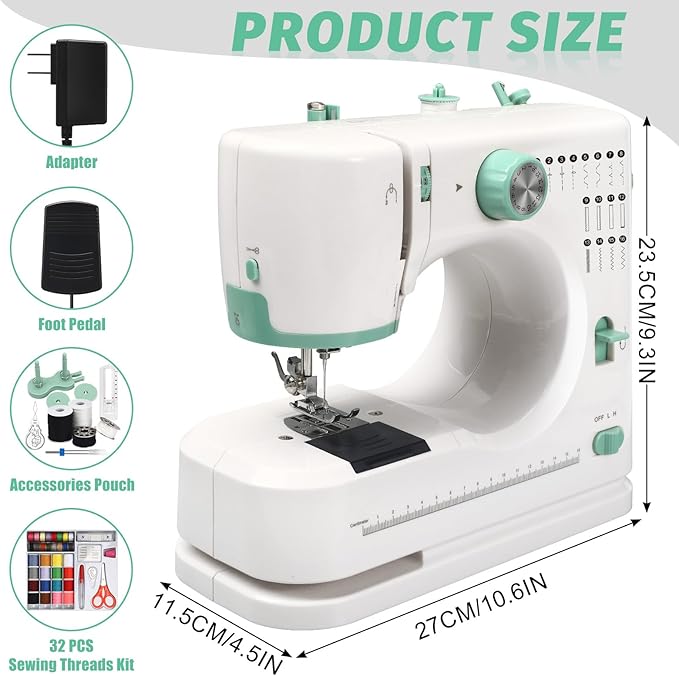 Mini Sewing Machine for Beginners with 32 PCS Threads Kit,16 Built-In Stitches, 2 Speed, Multifunctional Portable Sewing with Foot Pedal Small Sewing Quilting Machine (style_a)