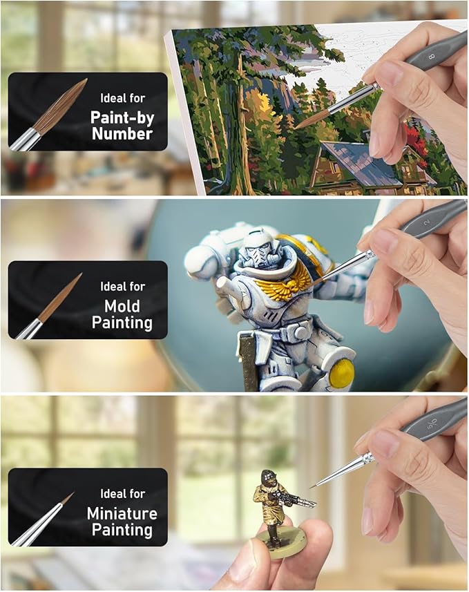 Nicpro Kolinsky Sable Miniature Paint Brushes, 11PCS Fine Detail Paint Brushes for Acrylic Watercolor, Models, Small Fine Detail Paint Brush Set for Mini Paints - Thin Artist Kit with Nylon Holder