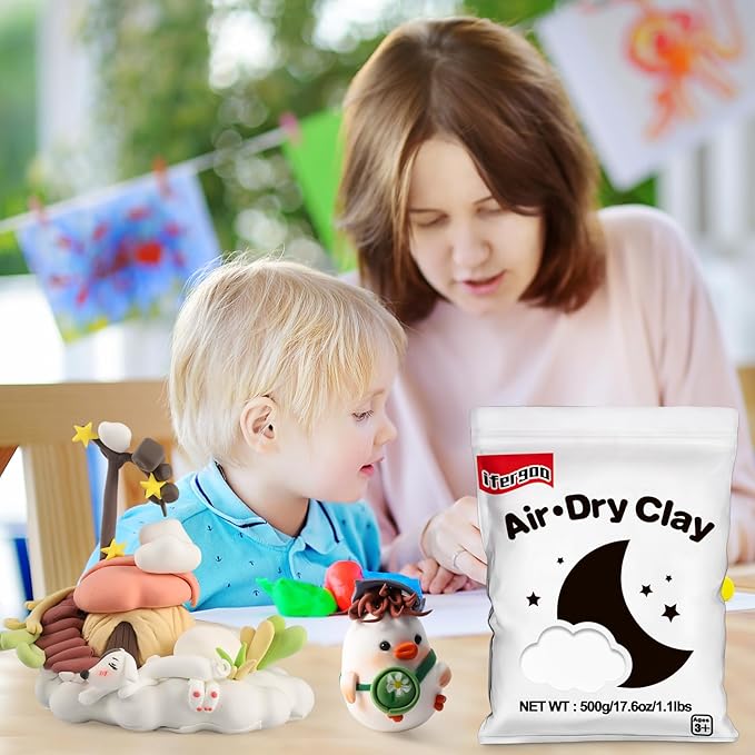 iFergoo White Air Dry Clay, DIY Creative Modeling Clay for Kids, Super Light Magic Clay for Kids Age 3-12, Safe & Non-Toxic, Molding Sculpting