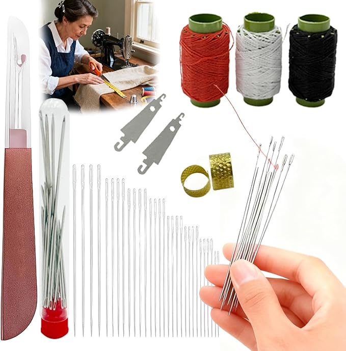 Big Eye Steel Sewing Needles Kit 34PCS,Stainless Steel Hand Sewing Needles,Multi-Purpose Needle and Thread Kits, Portable DIY Hand Made Craft Set for Beginners &Handicraft Enthusiasts& Daily Use