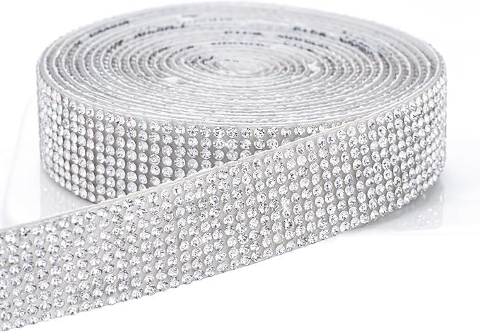 Novani Self Adhesive Rhinestone Ribbon, 0.78 Inch Wide 3 Yards 1 Roll, Silver Crystal Diamond Bling Strips for DIY Crafts,Home Decor,Glitter Glass Rhinestones for Crafting,Car Decoration