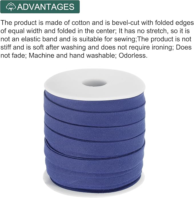 MECCANIXITY 2/5 Inch Double Fold Bias Tape Continuous Bulk Bias Tape for Sewing, Seaming Quilting Hemming Binding Crafts (Bright Blue 25 Yards)