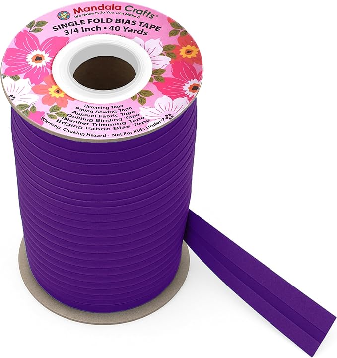 Mandala Crafts 3/4 Inch Single Fold Bias Tape for Sewing, Quilting, Piping, Hemming, Blanket & Quilt Binding – 40 Yards Purple Fabric Seam Binding Tape