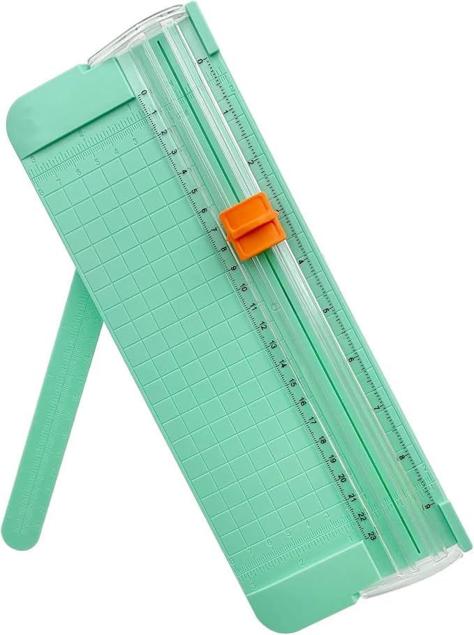 Paper Cutter, A4 Paper Trimmer with Security Safeguard & Side Ruler Portable Straight Edge Cutter for Scrapbooking Craft Paper, Photos, Label, Cardstock (Green)