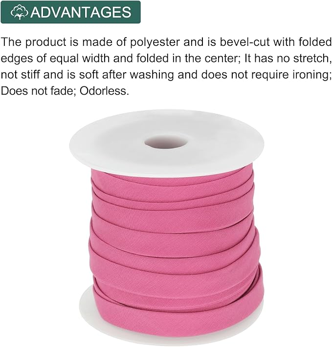 MECCANIXITY 1/2 Inch Double Fold Bias Tape Polyester Continuous Bulk Bias Tape for Sewing,Seaming Quilting Hemming Binding Crafts (Rose Red 25 Yards)