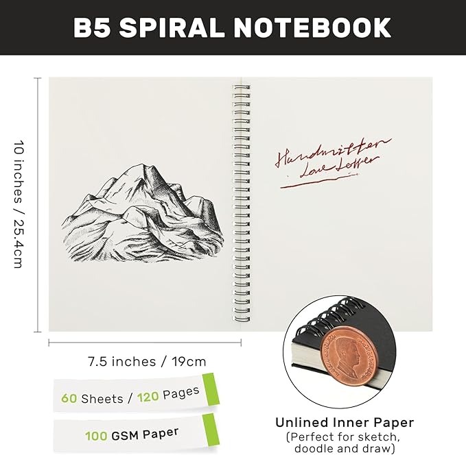 Gueevin 24 Pack Sketch Books Bulk 7.5" x 10" Spiral Bound Sketch Pads for Drawing Hardcover 60 Sheets Bulk Sketchbooks for Artist Adult Art Supplies Pencil Pastel,100gsm (Black)