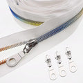 #5 Colorful Metallic Nylon Coil Zippers by The Yard, Bulk White Zipper Tape 10 Yards with 25Pcs Pulls for DIY, Sewing, Craft, Bags YIGUANXIN