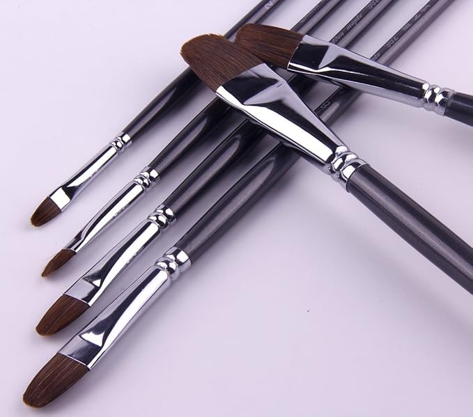 Red Sable Filbert Paint Brushes Set, Golden Maple 6PC Sable Oval Long Handle Paintbrushes for Watercolor, Acrylic, Tempera and Gouache Painting