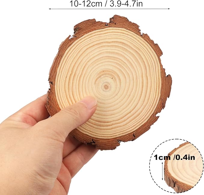 50 PCS 4-4.7 Inch Natural Wood Slices, Unfinished Pine Wood Circles with Barks for Coasters, DIY Crafts, Christmas Rustic Wedding Ornaments and Centerpieces,by GNIEMCKIN.