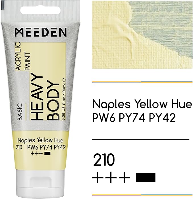 MEEDEN Acrylic Paint Naples Yellow Hue: Bundled with Titanium White Color - 100ml/3.38oz x 2 Bulk Heavy Body Acrylic Paint Tubes for Art Craft Painting