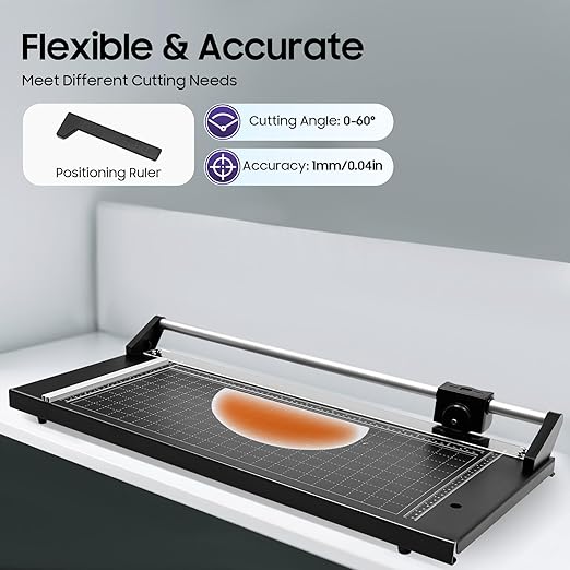 24" Rolling Cutter Precision Rotary Paper Trimmer,Professional Rotary Paper Trimmer with Grids 0-60°Cutting Angle,Manual Heavy Paper Cutter Cutting Machine for Photo,Film,Art Jam,Office