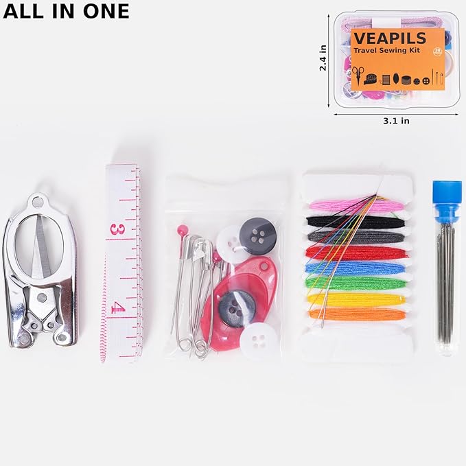 2 Pack Travel Sewing Kit, Mini Sewing Kit Travel Size with Multicolor Threads, Scissors, Needles, Buttons, Portable Emergency Sewing Set with Case, Sewing Repair Kit for Adults - Craft Supplies (2)