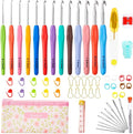 INSCRAFT 67 Pack Crochet Hooks Set, 13 PCS 2mm(B)-10mm(N) Ergonomic Soft Grip Crochet Handles Yarn Knitting Needles Kit with Case for Arthritic Hand, Crochet Starter Kit for Beginners and Lovers