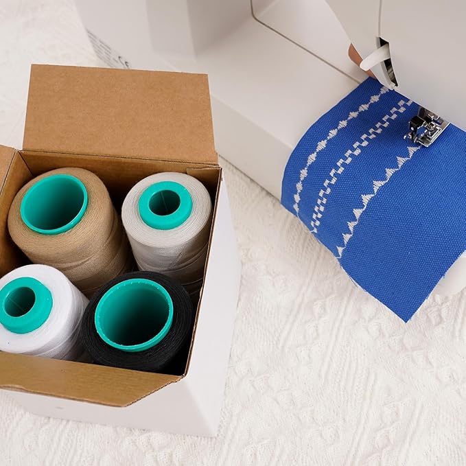 Sewing Thread Cones 4 Pack-3000Yds All Purpose Polyester Thread for Sewing,Tex 30,Quilting, Serger Machines, Overlock, Embroidery (Black,White,Light Gray,Khaki)