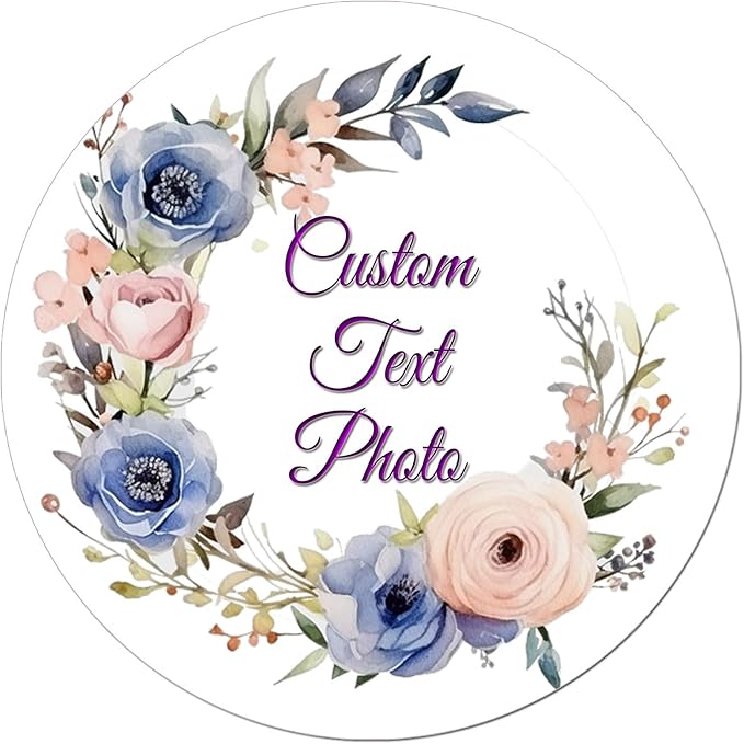 Custom Round Flower Wreath Sticker Labels - Personalized Customized Stickers for Birthday Baby and Labels Product Boxes Wedding Shower Label