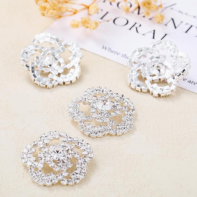 4Pcs Sliver Rhinestone Buttons Crystal Embellishments for Clothing Jewelry Making DIY Decoration Bottons for Sewing Crafts Wedding Bridal (silver-03)