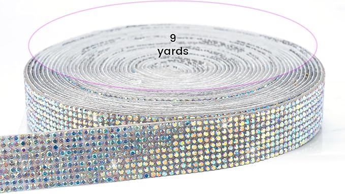 Novani Self Adhesive Rhinestone Ribbon, 0.78 Inch Wide 9 Yards 1 Roll, AB Crystal Diamond Bling Strips for DIY Crafts, Home Decor, Glitter Glass Rhinestones Tape for Crafting, Car Decoration