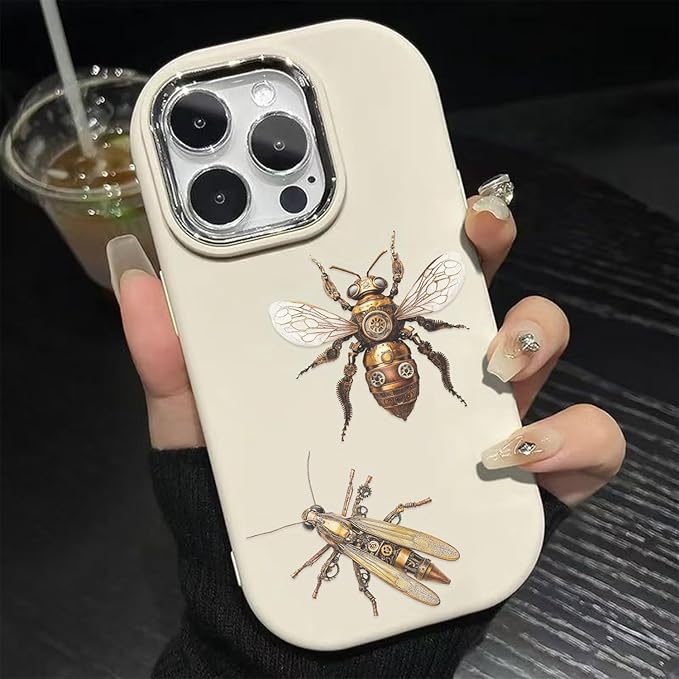 50 Pcs Steampunk Insect Stickers for Scrapbooking – Vintage Mechanical Bug Decals with Gears & Clockwork, Clear Waterproof Aesthetic Stickers for Journaling, Water Bottle, DIY Crafts
