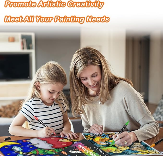 Acrylic Paint Pens Markers, 24 Colors Dual Tip Acrylic Paint Pens for Rock Painting, Wood, Canvas, Stone, Glass, Ceramic Surfaces, DIY Crafts Making Art Supplies (Round Tip and Fine Tip)