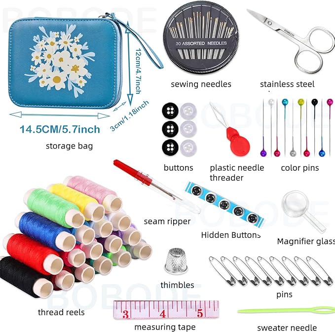 Bobode Sewing Sets & Kits Printing Sewing Kit Mini Floral Pattern Sewing Set Professional Basic Sewing Supplies Travel Carry Sewing Kit for Adults, Emergency, Home Beginners