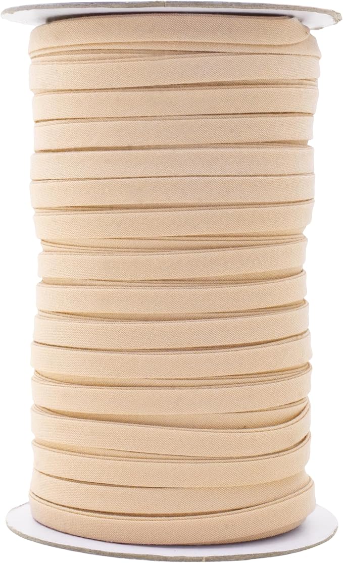Mandala Crafts 55 Yards 1/4 Inch Wheat Double Fold Bias Tape for Sewing - Bias Binding Tape for Quilting Binding, Hemming, Seam, and Fabric Piping