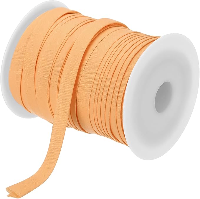MECCANIXITY 2/5 Inch Double Fold Bias Tape Polyester Continuous Bulk Bias Tape for Sewing,Seaming Quilting Hemming Binding Crafts (Apricot 55 Yards)