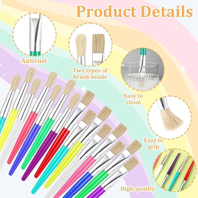 Paint Brushes Sets 64 Pcs Flat Paint Brushes Bulk Large Chubby Brush Easy Hold and Clean Art Supplies for Acrylic Oil Watercolor Washable Pain Classroom Must Haves - Colorful