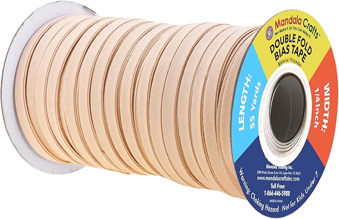 Mandala Crafts 55 Yards 1/4 Inch Wheat Double Fold Bias Tape for Sewing - Bias Binding Tape for Quilting Binding, Hemming, Seam, and Fabric Piping