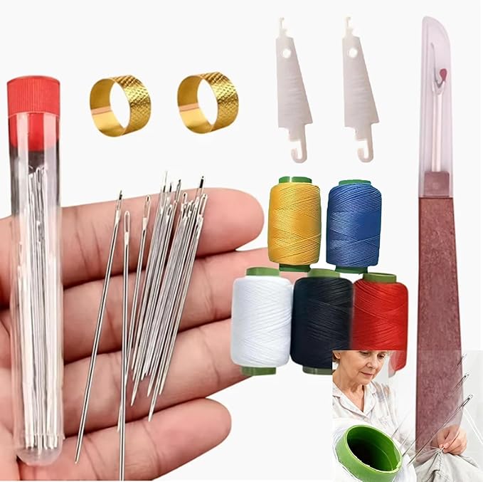 Stainless Steel Sewing Kit, 36-Piece Household Sewing Supplies with Needles, Threads, Scissors, Thimble for Home, Travel, and Emergency Repairs (Basic Hand Sewing Set)