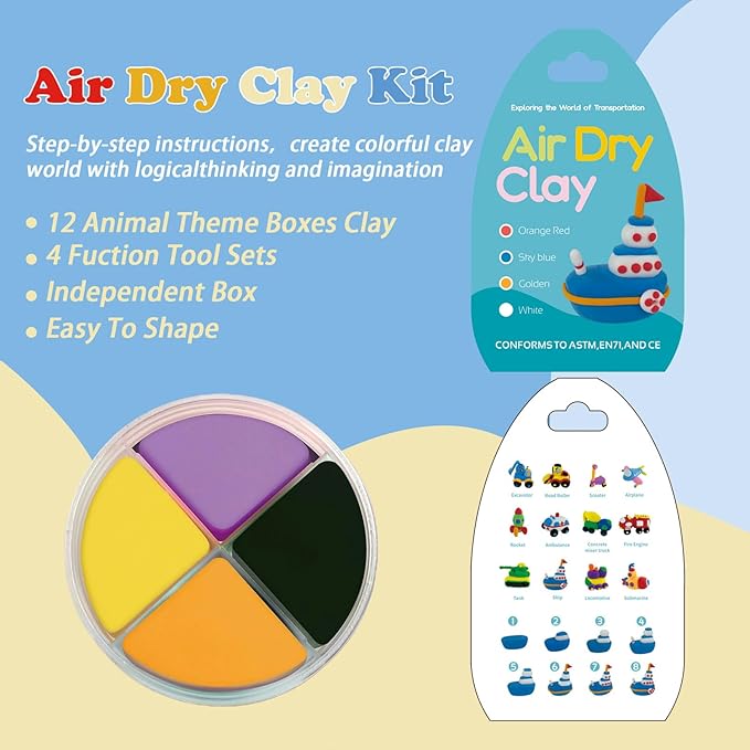 Air Dry Clay Kit - Traffic Themed,12 Boxes Modeling Magic Soft Clay DIY Art Sculpting Supplies，Party Favors Birthday Christmas Gifts for Boys Girls (Traffic)