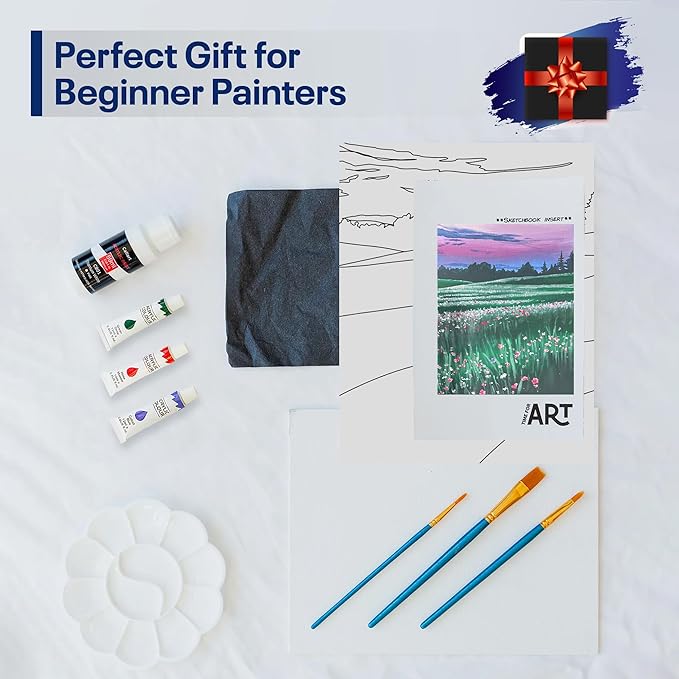 Painting4Real DIY Art Painting Kit for Adults – Learn to Paint Wildflower Twilight with Video Tutorials – 9 Pieces Acrylic Paint Set for Adults –Perfect Christmas Crafts & Holiday Gifts for Art Lover