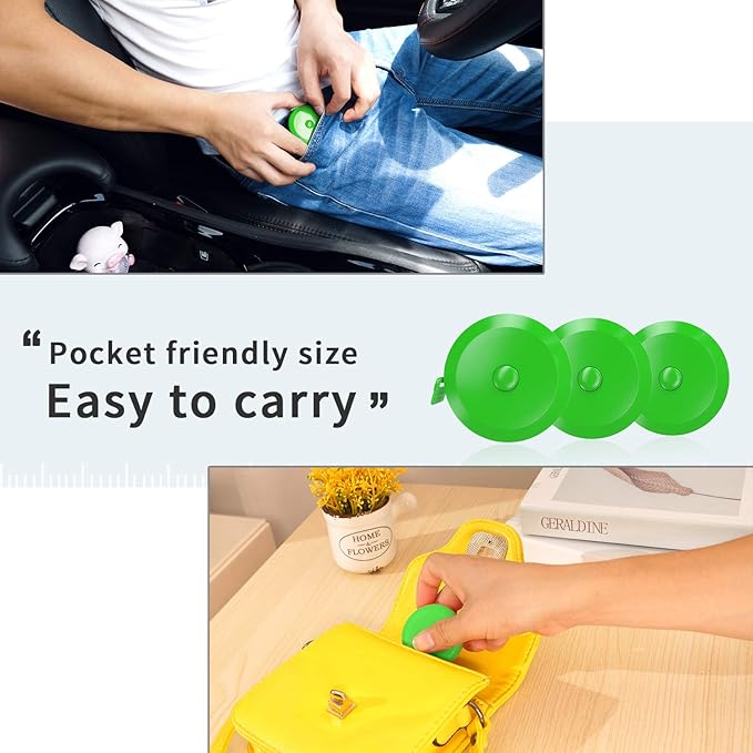 DiCUNO 60-Inch 1.5 Meter Soft and Retractable Tape Body Tailor Sewing Craft Cloth Dieting Measuring Tape (3 Pcs of Green with Soft Tape)