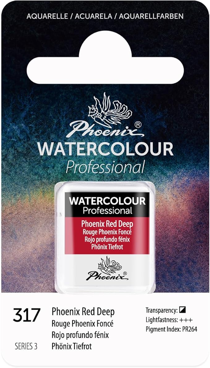 PHOENIX Professional Watercolor Paint - Single Watercolor Half Pan - Phoenix Red Deep 317
