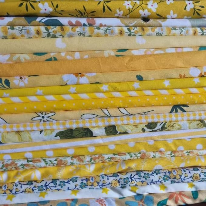 20Pcs 9.8" x 9.8"(25 * 25CM) Cotton Fabric DIY Making Supplies Quilting Patchwork Fabric Fat Quarter Bundles DIY for Quilting Cotton Patchwork Cushions (20pcs Yellow, 9.8" x 9.8")