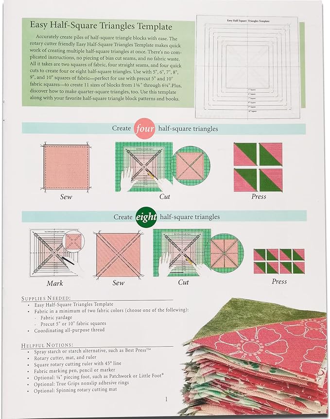 YICBOR Easy Half-Square Triangles Quilting Rulers and Template