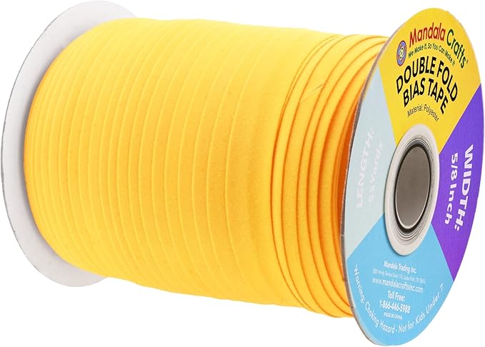 Mandala Crafts 55 Yards 5/8 Inch Mustard Yellow Double Fold Bias Tape for Sewing - Bias Binding Tape for Quilting Binding, Hemming, Seam, and Fabric Piping