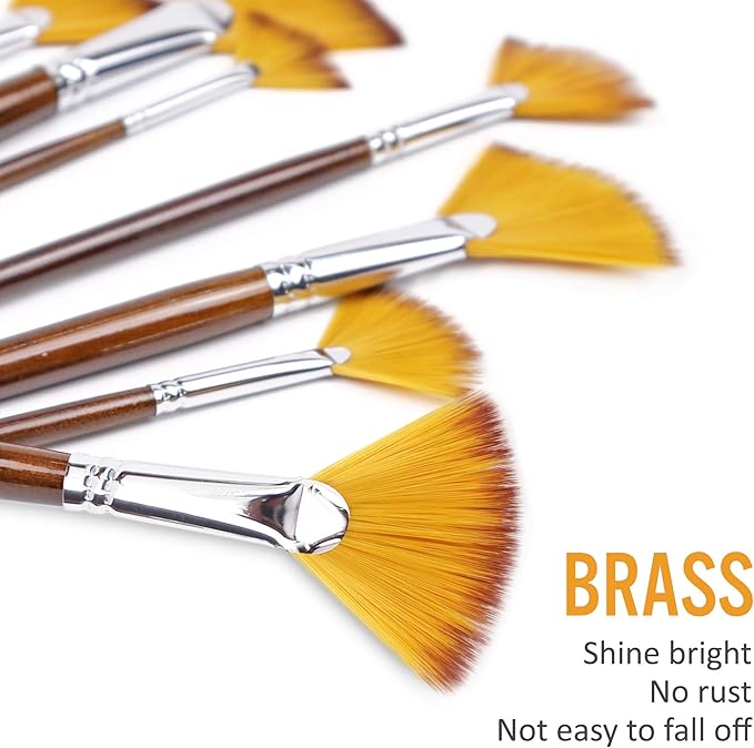 Artist Fan Paint Brushes Set 9pcs - Soft Anti-Shedding Nylon Hair Wood Long Handle Paint Brush Set for Acrylic Watercolor Oil Gouche Painting
