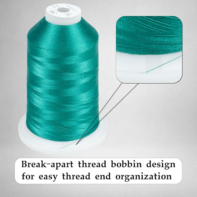 Simthread 2-Pack Trilobal Polyester Thread – 5000M (5500yds) No.40 Tangle-Free, Built-in Thread Lock Spool – Compatible with Brother, Singer, Janome & More,FreshGreen027+TealGreen534