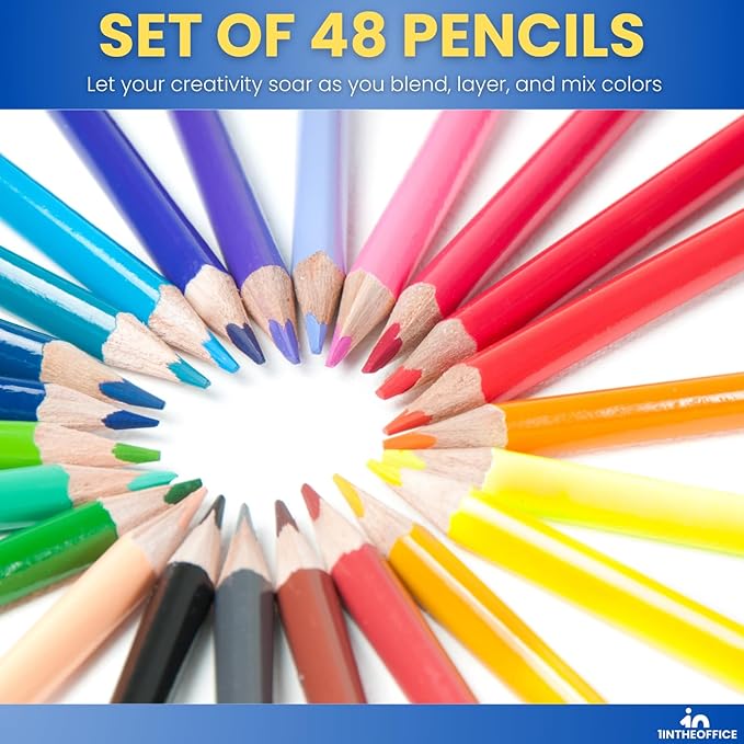 1InTheOffice Colored Pencil, Colored Pencils for Kids, Art Colored Pencils, Pre-Sharpened Pencil Set, (48 Pencils)